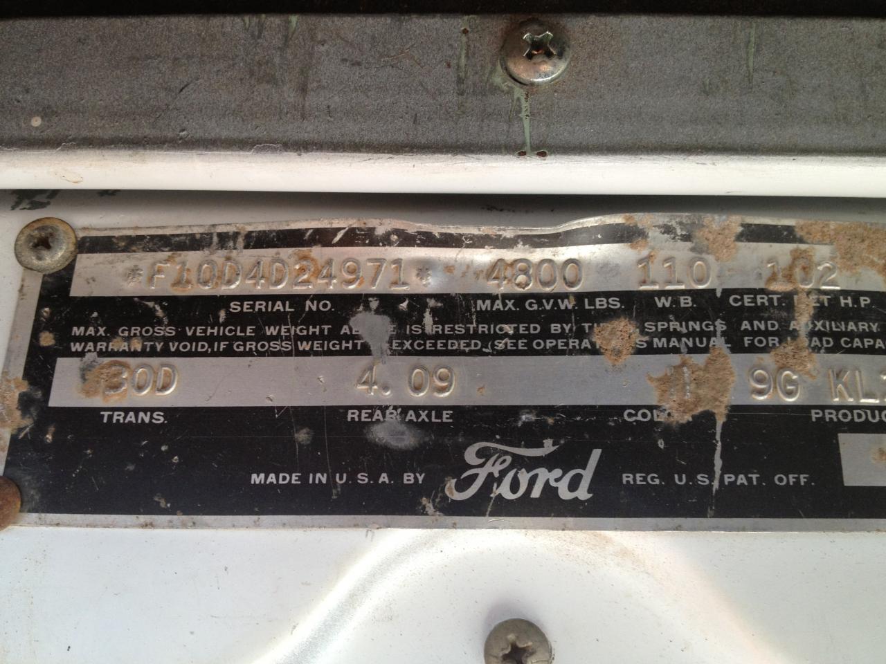 1954 Ford vehicle identification numbers #3